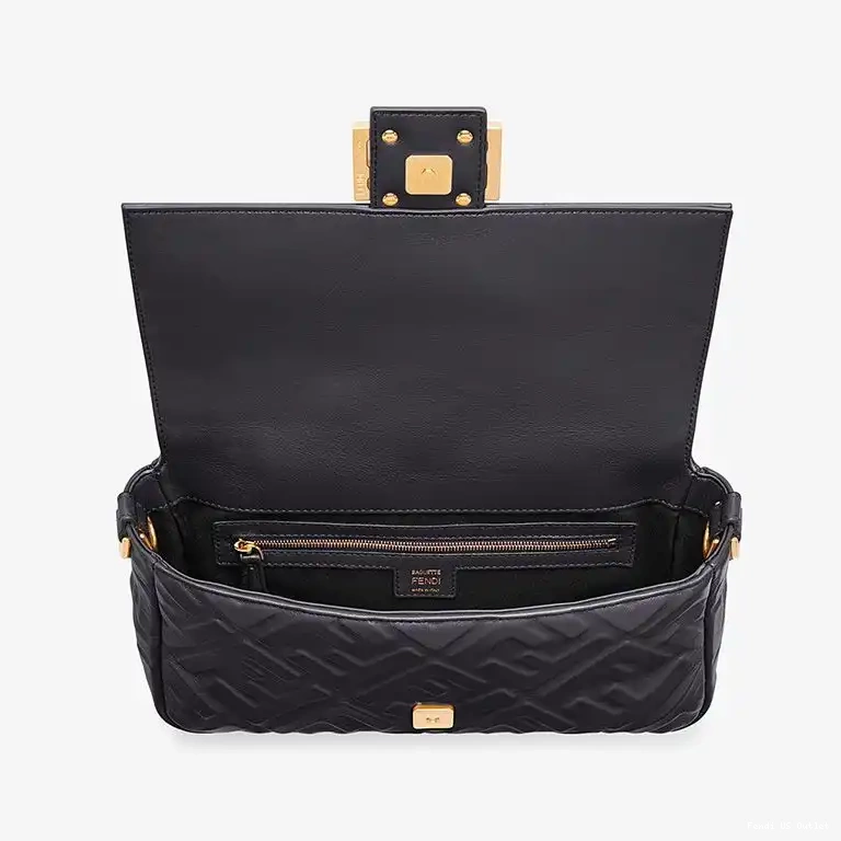 Cheap HOT FF Motif Baguette Nappa Black Medium Bag Fendi In Leather 0426